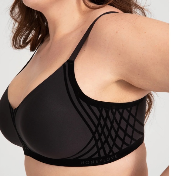 NWT HoneyLove Womens Silhouette Wireless Bonded Support Bra Sz L 38 B/C Black - Picture 1 of 12